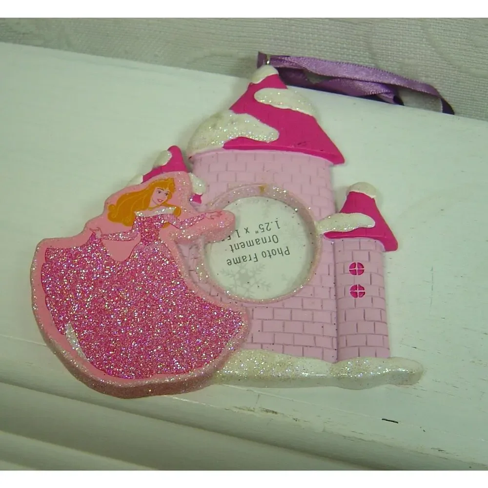 2 DISNEY PRINCESS CASTLE PHOTO HOLDER ORNAMENTS